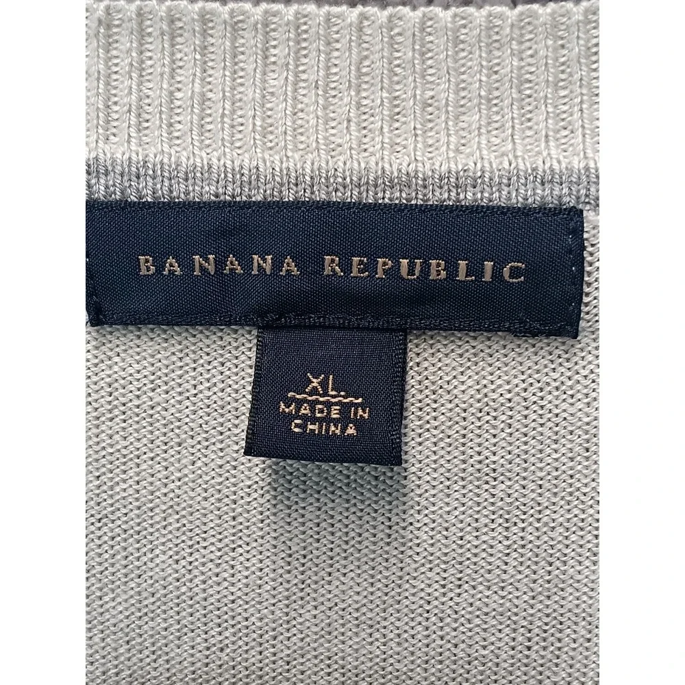Banana Republic Argyle V-Neck Sweater Men XL‎ Beige Silk Cashmere